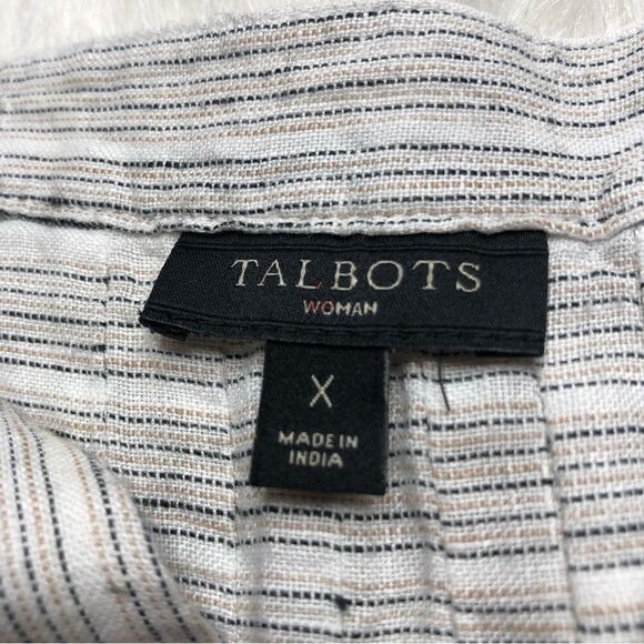 Talbots Women’s Gray Stripe Linen Short Tie-Sleeve Blouse Shirt Size X - Picture 9 of 11